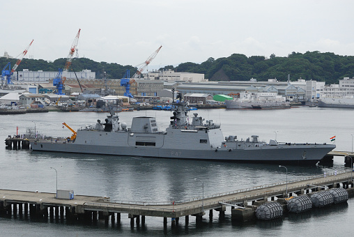 Kanagawa Prefecture, Japan - June 05, 2012: Indian Navy INS Shivalik (F47), Shivalik-class frigate.