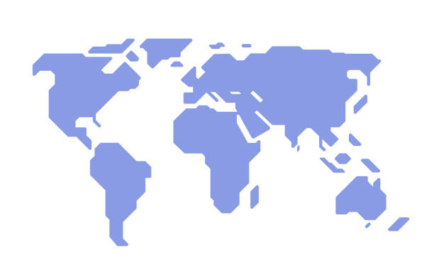 prosta stylizowana mapa świata. niezwykle uproszczona mapa świata. prosta płaska pusta mapa wektorowa. wektor - atlas stock illustrations
