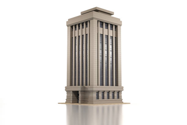 3D rendering of a stylized contemporary building isolated on a white background.