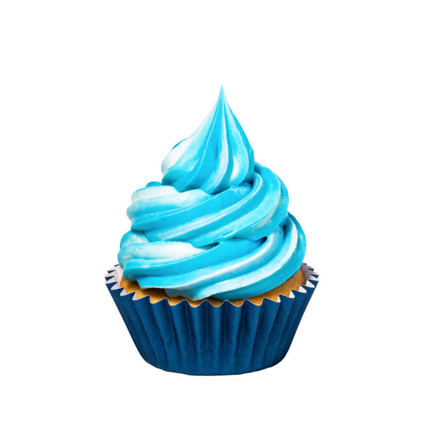 istock Blue and white swirl cupcake isolated on white 1474361785