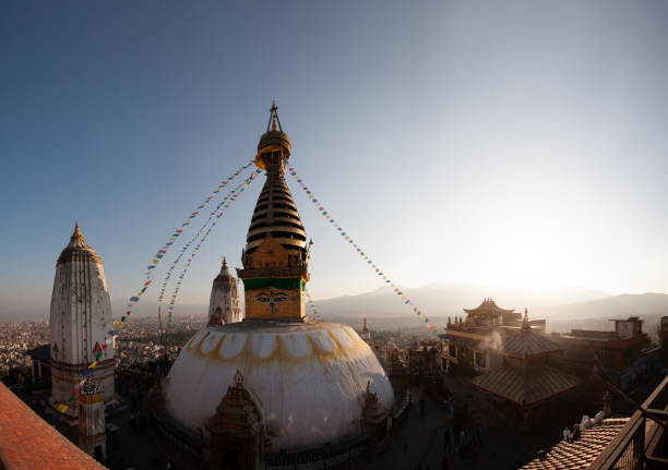 Swayambhunath, is an ancient religious complex atop a hill in the Kathmandu Valley, Nepal. The Tibetan name for the site means 'Sublime Trees'