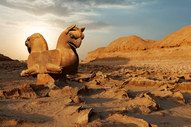 Stone column sculpture of a Griffin in Persepolis.  Iran.