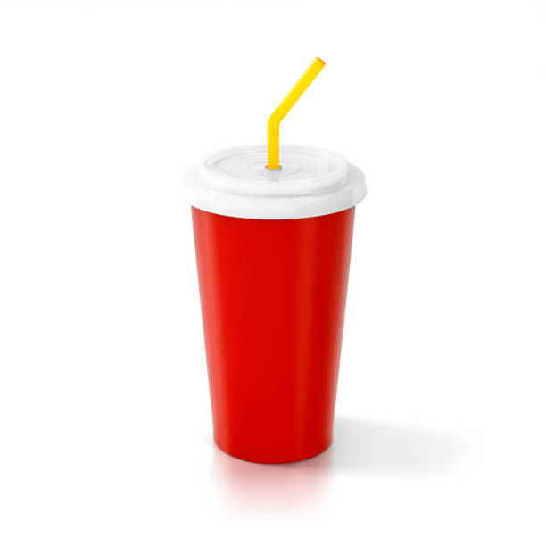 istock Red disposable cup for beverages with straw. isolated on white background. 3d illustration 1474367220