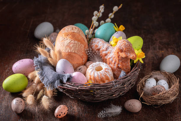 stylish easter basket is the most enduring polish traditions. - consecrated imagens e fotografias de stock