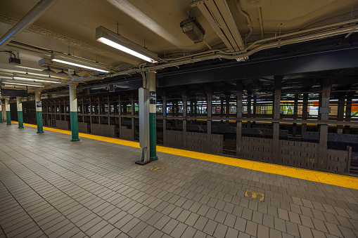 New York. USA. 09.21.2022. Close up view of interior New York city Subway.