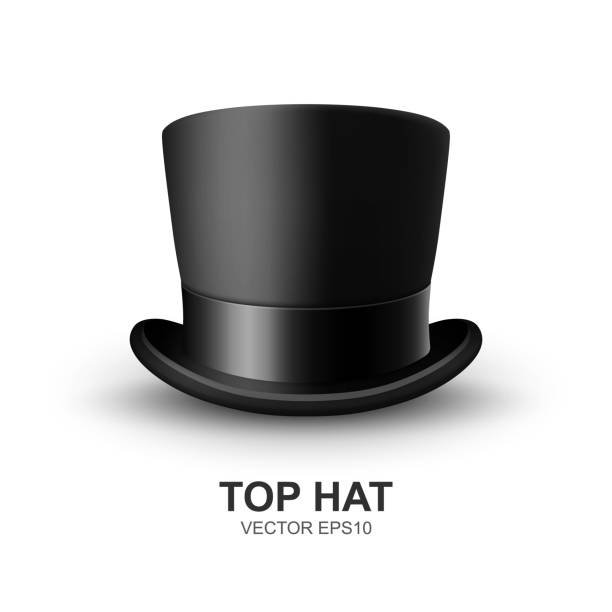 istock Vector 3d Realistic Black Top Hat with Black Ribbon Closeup Isolated on White Background. Classic Retro Vintage Top Hat, Vintage Gentlemans Mens Hat, Front View 1474375020