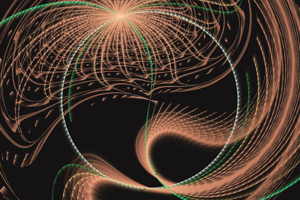 istock Orange green pattern of curved waves with a circle on a black background. 1474376075
