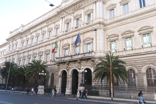 Rome, Italy, March 13, 2023 : The Bank of Italy, or Banca d'Italia, is the central bank of Italy and part of the European System of Central Banks. It is located in Palazzo Koch, via Nazionale, Rome.