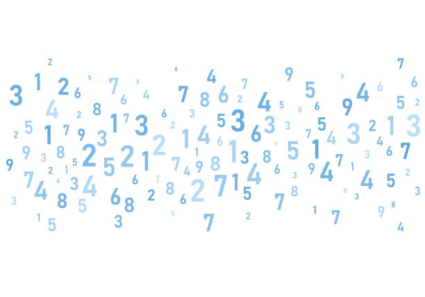 ilustrações de stock, clip art, desenhos animados e ícones de numbers in blue. falling, financial figures, number, algebra, abstract. crowded numbers pattern big data information background - number