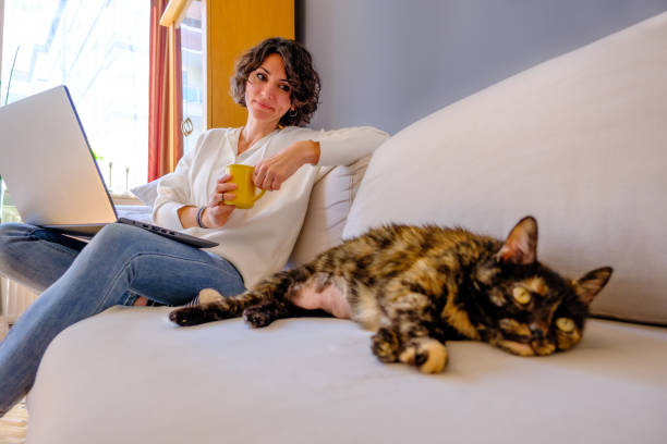 istock Loving woman looking at cat 1474378160