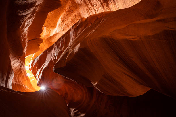 Abstract view looking up through a large slot canyon in Arizona.