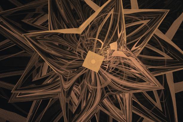 Dark orange floral pattern of crooked waves on a black background. Abstract fractal 3D rendering