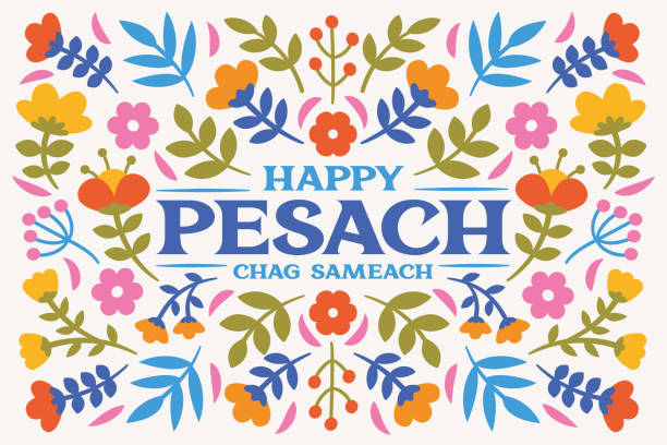 blumen-pessach-grußkarte - v1 - passover stock-grafiken, -clipart, -cartoons und -symbole