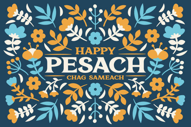 ilustrações de stock, clip art, desenhos animados e ícones de floral passover greeting card - dark background - v4 - passover