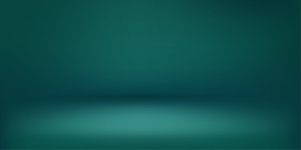 Abstract illuminated empty dark green room. Design template. 3d vector background