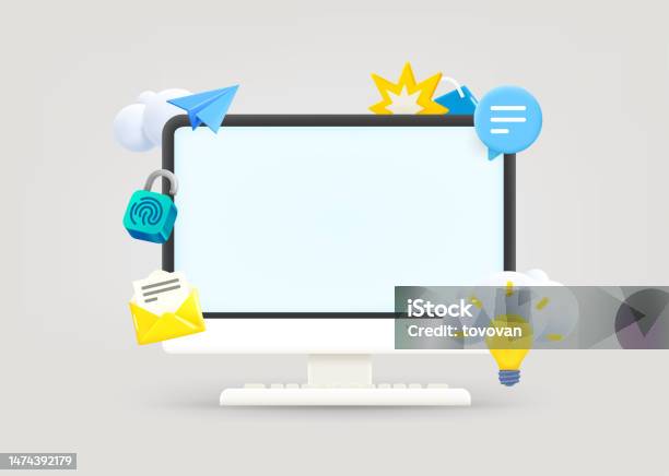 Computer Screen Element Computer Monitor With Communication Elements And Blank Screen Web ...