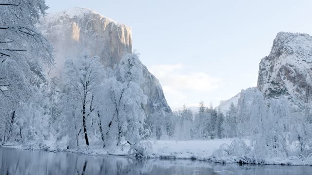 Snowy winter landscape in Yosemite National Park