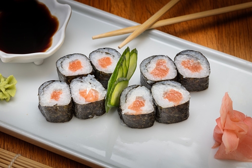 Sushi Rolls with salmon.