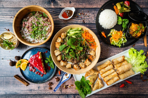 Beautiful and colored and tasted asian food stock photo