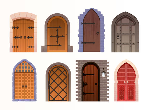 istock Cartoon set of medieval castle door 1474412886