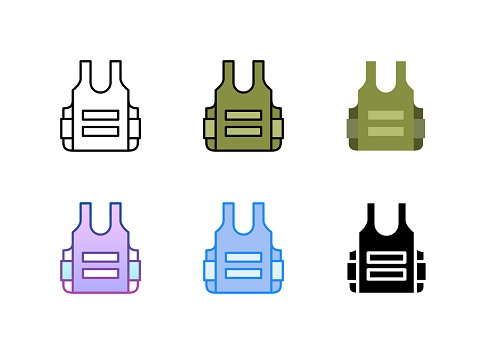 Body armor icon. 6 Different styles. Editable stroke. Vector illustration.