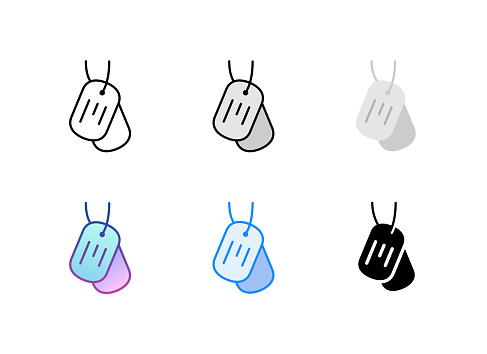 Dog tag icon. 6 Different styles. Editable stroke. Vector illustration.