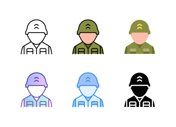 Soldier icon. 6 Different styles. Editable stroke. Soldier icon. 6 Different styles. Editable stroke. Vector illustration. gi icon stock illustrations
