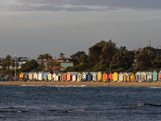 istock Colourful beach houses at sunset 1474418754