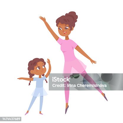 istock Mother teaching daughter to dance in ballet class, mom and girl in ballerina dresses 1474437689