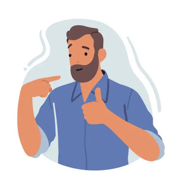 Vector illustration of Confident Man Pointing To Himself With Cheerful Expression. Concept of Positivity, Self-assurance, Personal Growth