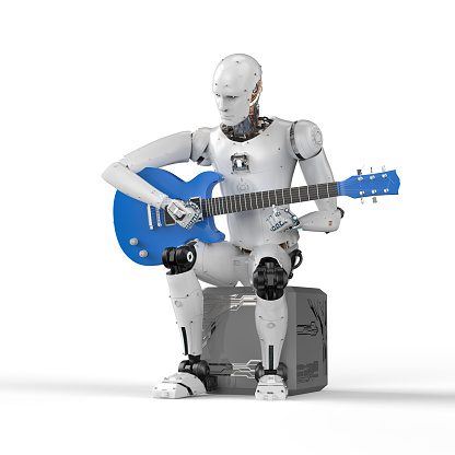 Ai music composer or generator with 3d rendering robot play guitar