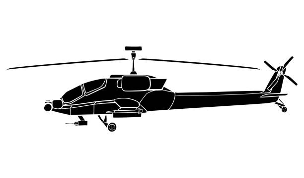 軍用ヘリコプターの塗りつぶしの色。ボーイングah-64アパッチ。落書きの側面図。 - boeing点のイラスト素材／クリップアート素材／マンガ素材／アイコン素材