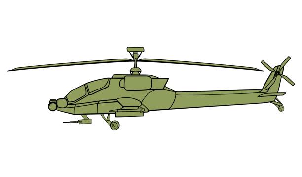 軍用ヘリコプターの概要。ボーイングah-64アパッチ。落書きの側面図。 - boeing点のイラスト素材／クリップアート素材／マンガ素材／アイコン素材