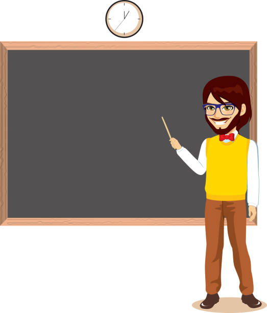 Bearded Teacher Blackboard vector art illustration