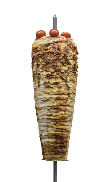 Doner kebab skewer cut out on white