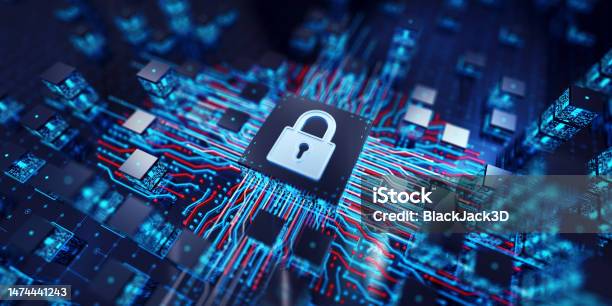 Lock Chip Concept Wide Stock Photo - Download Image Now - Abstract, Accessibility, Artificial Intelligence