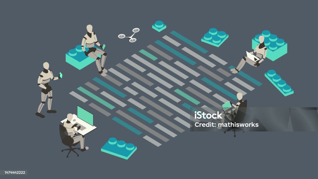 Robot Ai Code Ai Programming Robots Stock Illustration - Download Image Now - 16x9 ...