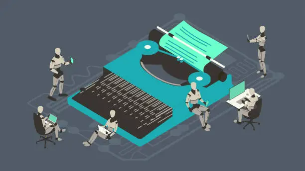 Vector illustration of AI writer robots