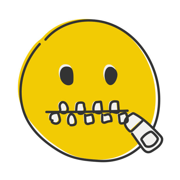 Zip mouth emoji. Silent emoticon with closed metal zipper for mouth. Hand drawn, flat style emoticon. Zip mouth emoji. Silent emoticon with closed metal zipper for mouth. Hand drawn, flat style emoticon. speak no evil stock illustrations