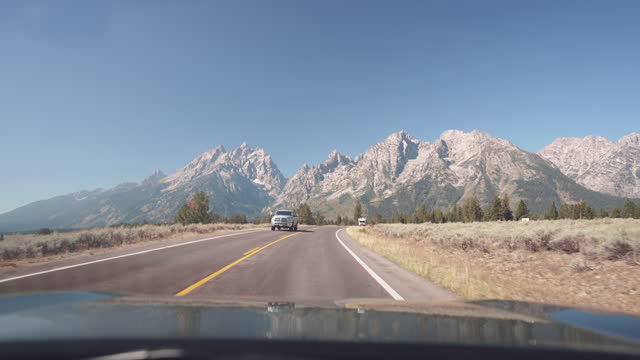 Driving Toward Grand Teton Mountains