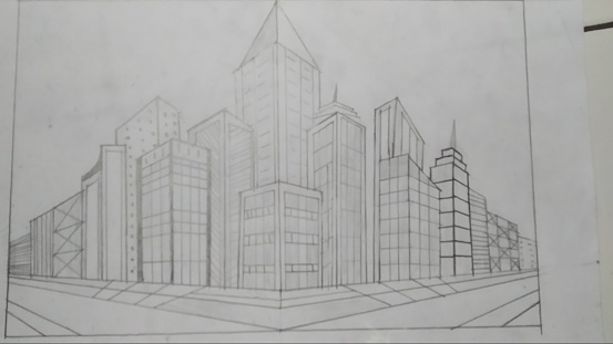 modern city drawn on a sheet of paper
