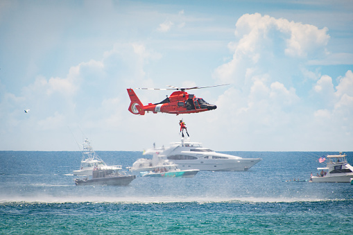 United States Coast Guard Rescue Helicopter at Pensacola Beach, Florida.