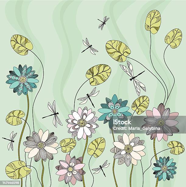 Water Lily And Dragonfly Stock Illustration - Download Image Now - Dragonfly, Water, Animal