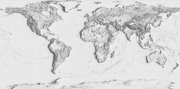 3d rendering of relief map of the world.