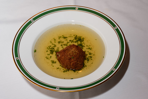 Liver Dumpling Soup or Leberknoedelsuppe, Austrian Beef Broth