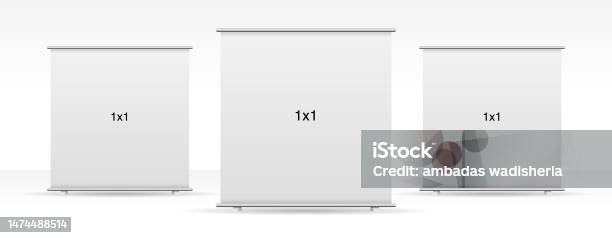 Empty Standee Vector Set Of 3 Empty Standee Or Rollup Banner Display Mockup On Isolated ...