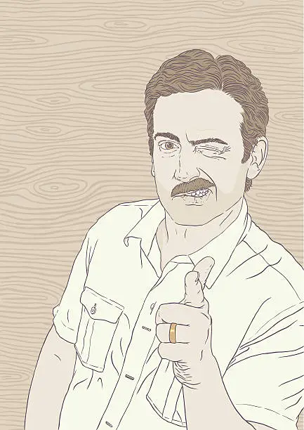 Vector illustration of 70s Moustache Guy says A-OK