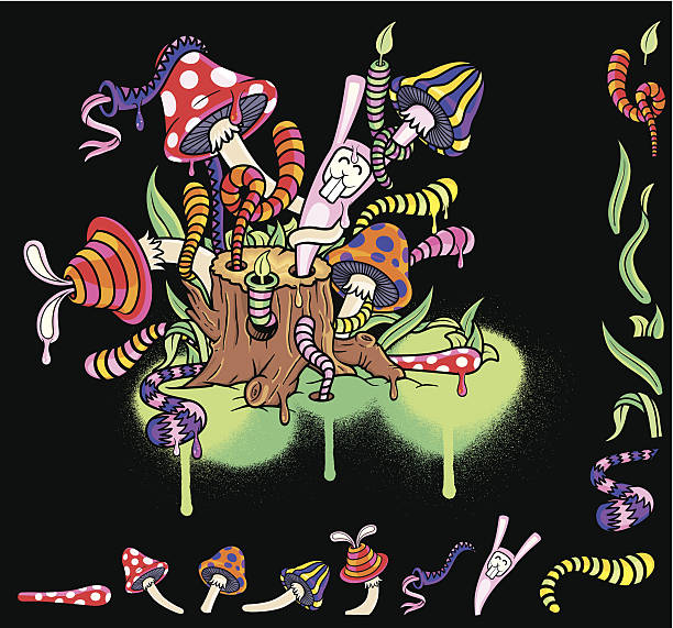ilustrações de stock, clip art, desenhos animados e ícones de eco de graffiti conjunto - graffiti mushroom edible mushroom art