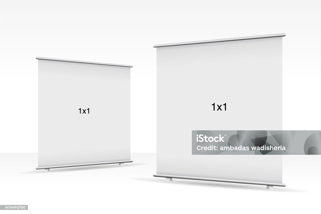 Empty Standee Vector Set Of 2 Empty Standee Or Rollup Banner Display Mockup On Isolated ...