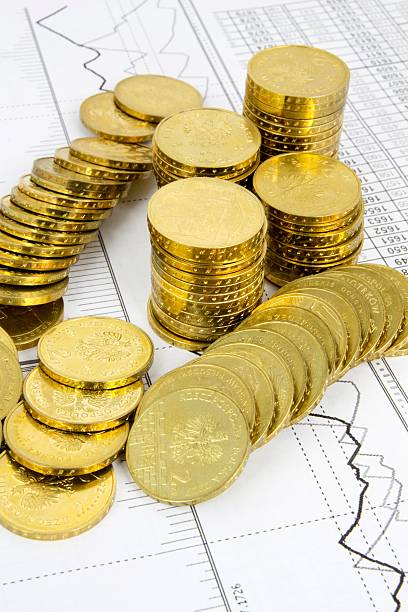 istock Golden coins concept on business background 147450005